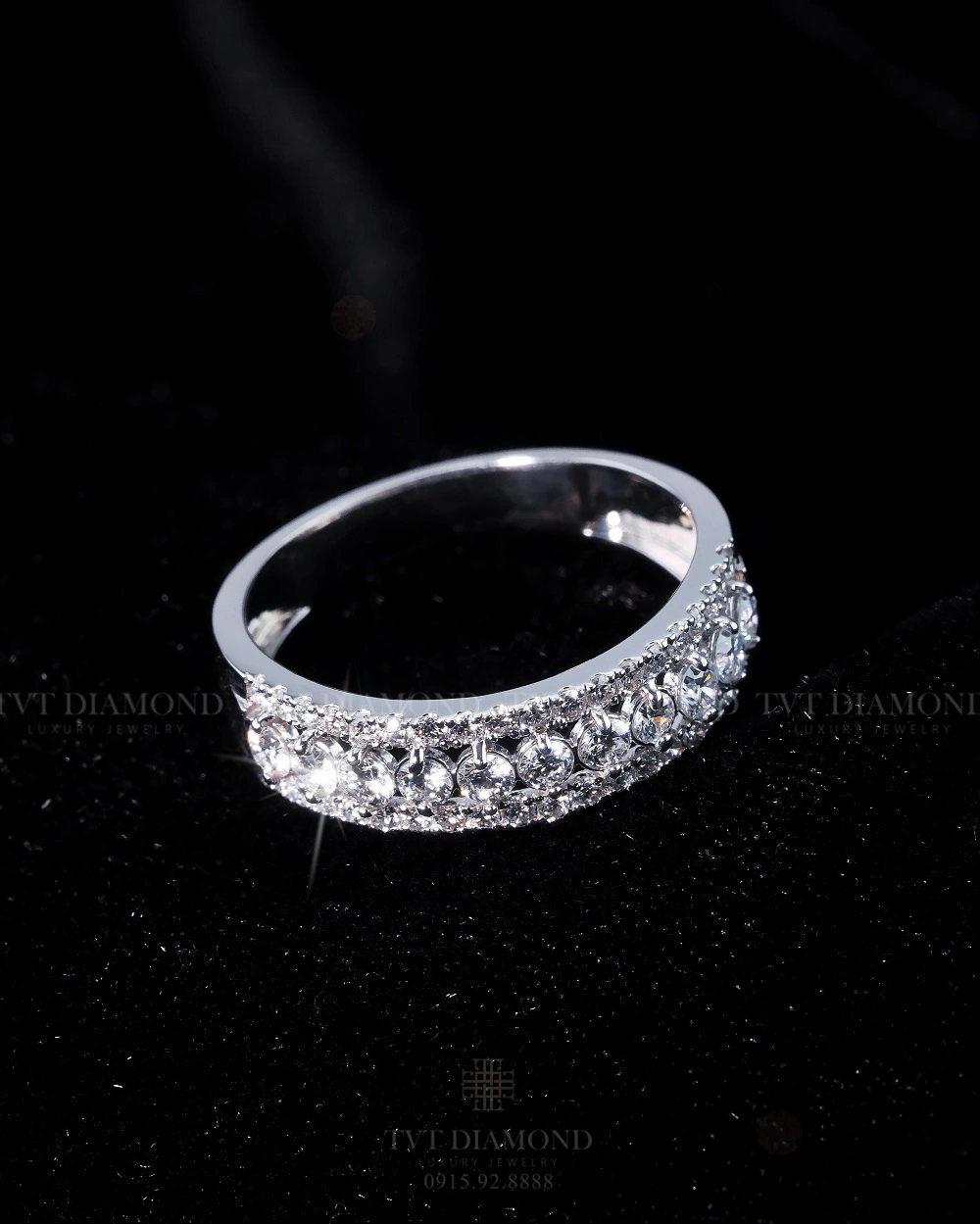 Nhẫn kim cương kết 11v chủ vàng trắng 2