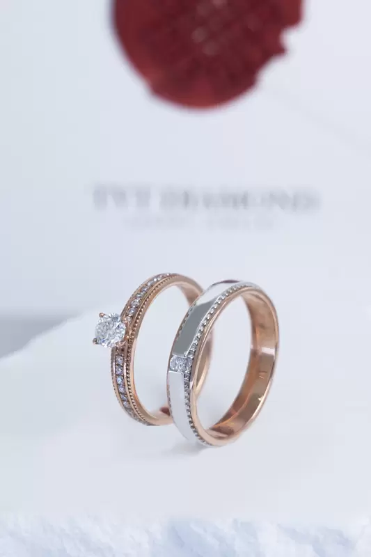 Nhẫn Cưới Vàng Hồng Mix Trắng, 47 Kim Cương - TVT Diamond - G302546